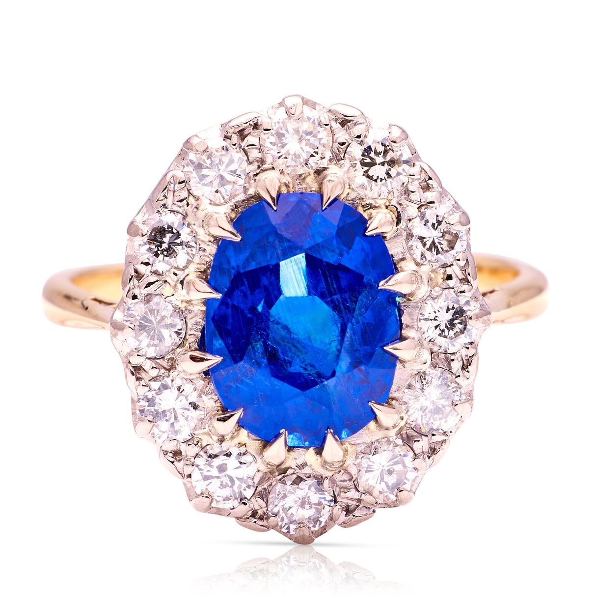 Vintage, 1940s, Burmese sapphire & diamond cluster ring