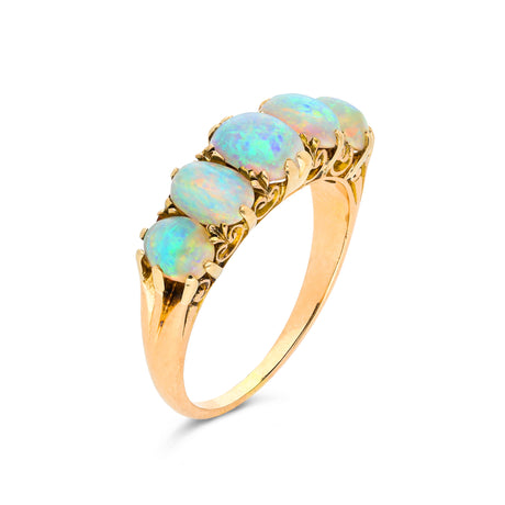Antique, Edwardian, five-stone opal ring, 18ct yellow gold