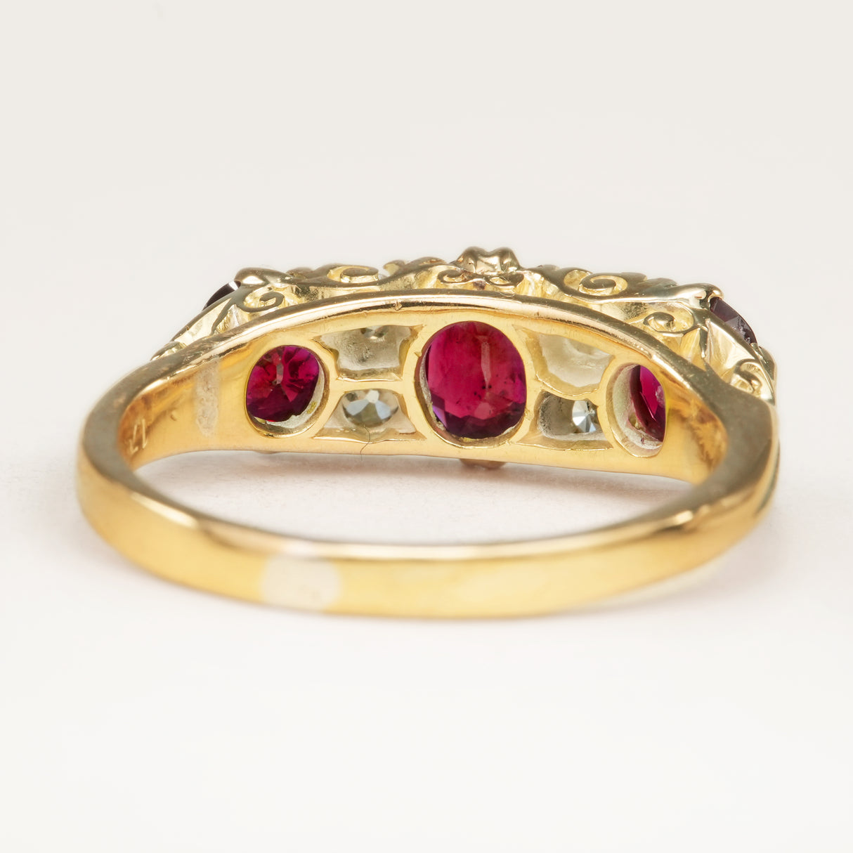 Antique, Victorian ruby and diamond three-stone ring