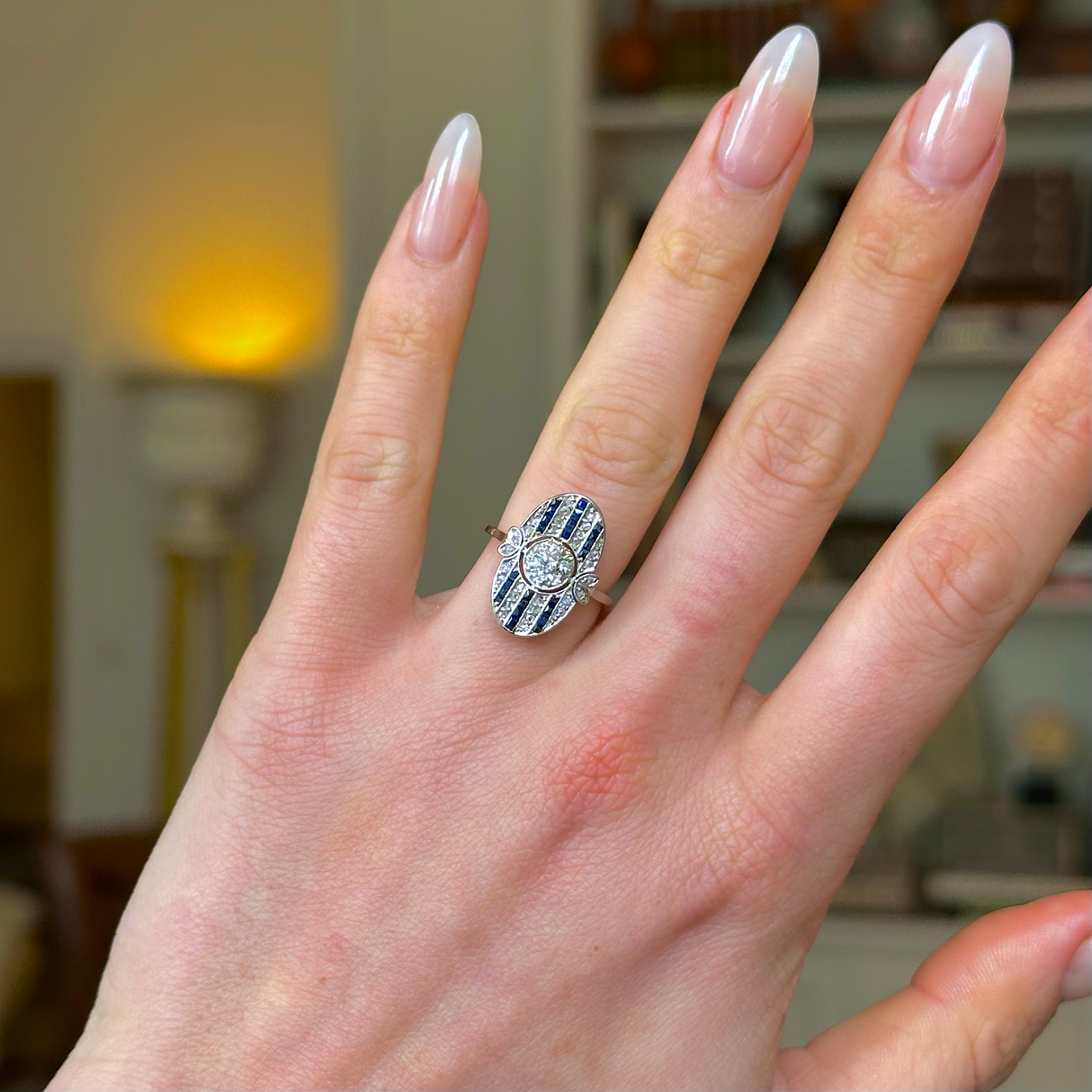 Antique, Belle Époque Sapphire and Diamond Ring, 18ct Yellow and White Gold worn on hand