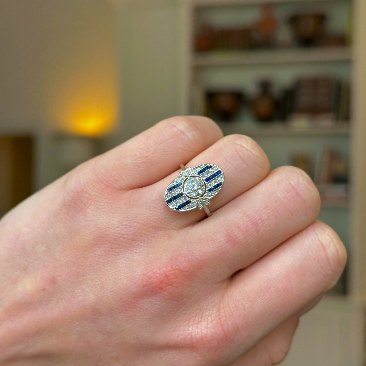 Antique, Belle Époque Sapphire and Diamond Ring, 18ct Yellow and White Gold worn on closed hand