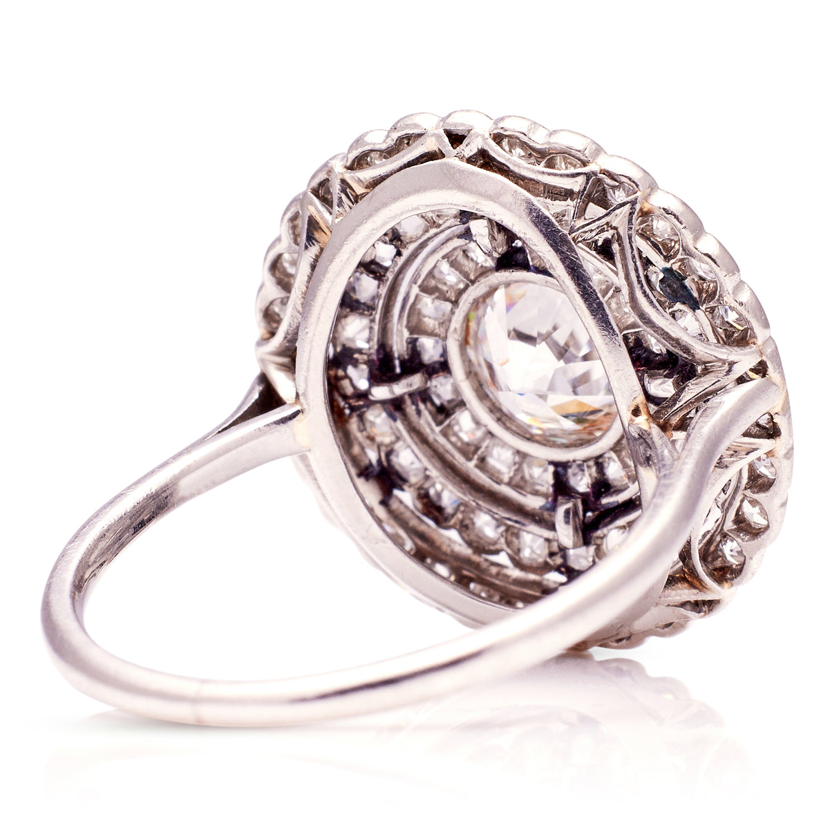 Antique diamond target ring, rear view.