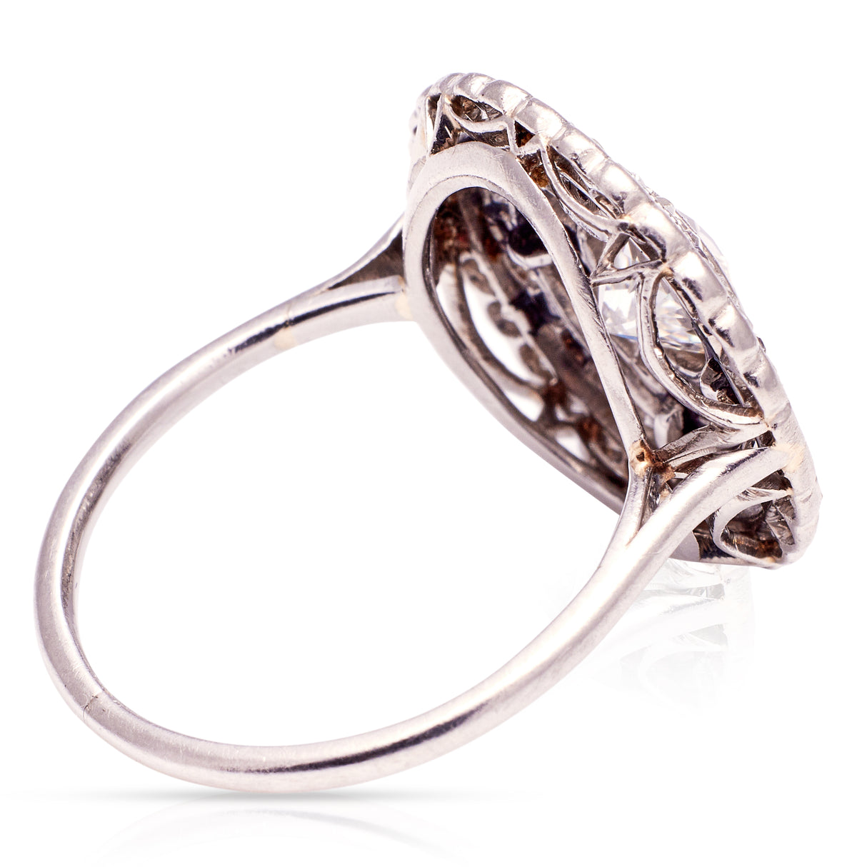 Antique diamond target ring, rear view.