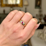 Antique, Edwardian Ruby and Diamond Gypsy Ring, worn on closed hand.
