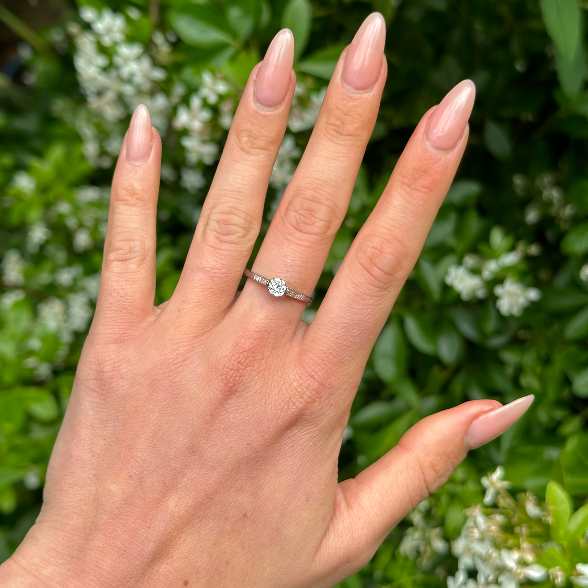 Antique, Edwardian solitaire diamond engagement ring, 18ct white gold and platinum