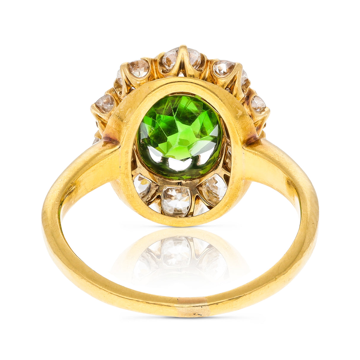 Antique, Edwardian, demantoid green garnet & diamond cluster ring