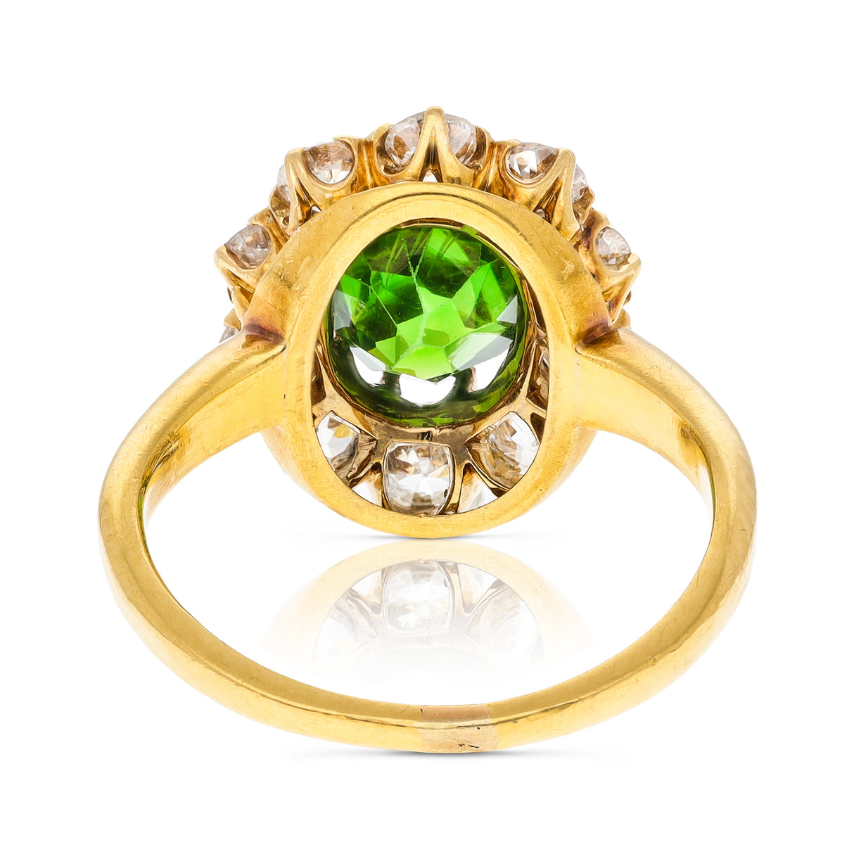 Antique, Edwardian demantoid green garnet & diamond cluster ring