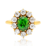 Antique, Edwardian, demantoid green garnet & diamond cluster ring