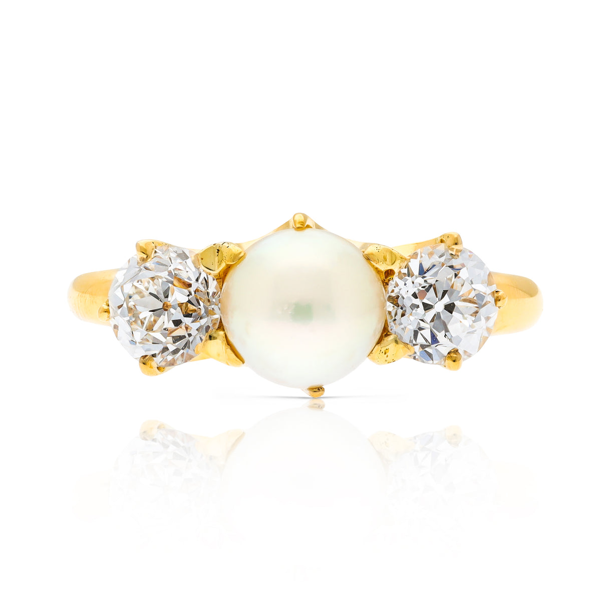 Antique, Edwardian, natural pearl & diamond three-stone ring by Tiffany & co.