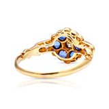 Antique, Edwardian Sapphire and Diamond Cluster Ring, 18ct Yellow Gold side view rear view