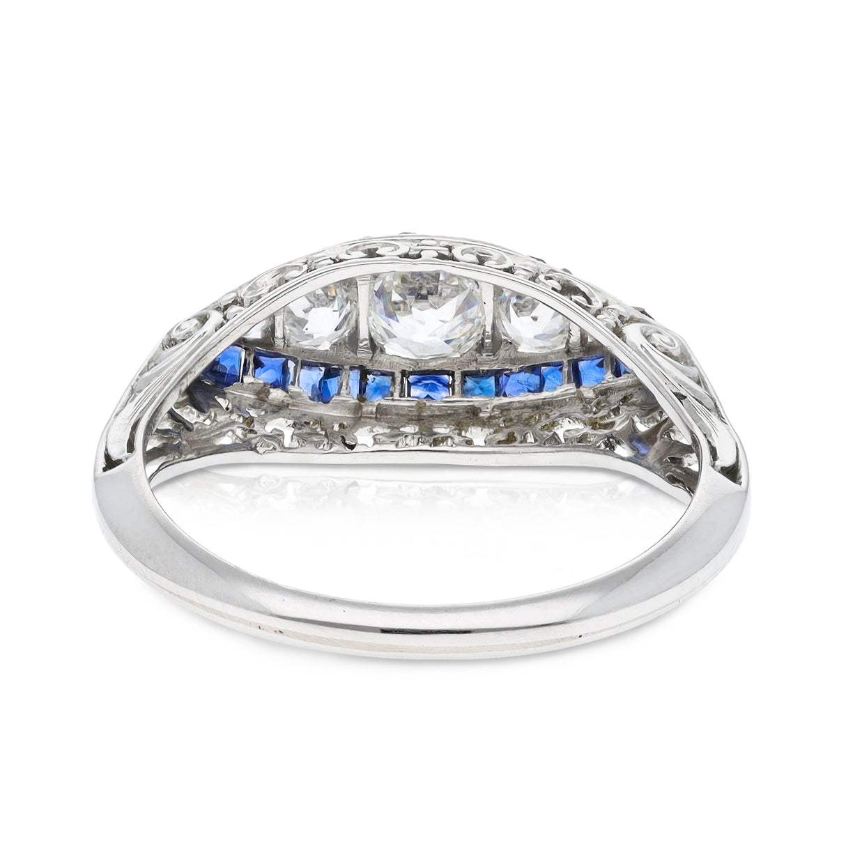 Antique Edwardian sapphire and diamond ring, rear view.
