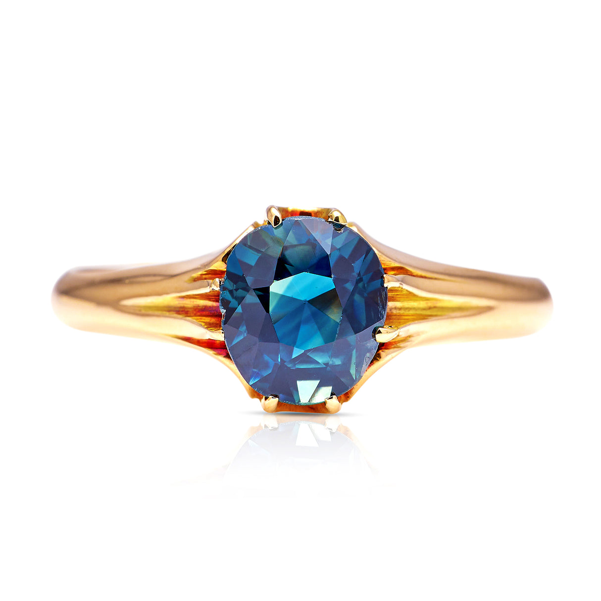 Antique, Edwardian single-stone old cut teal sapphire ring