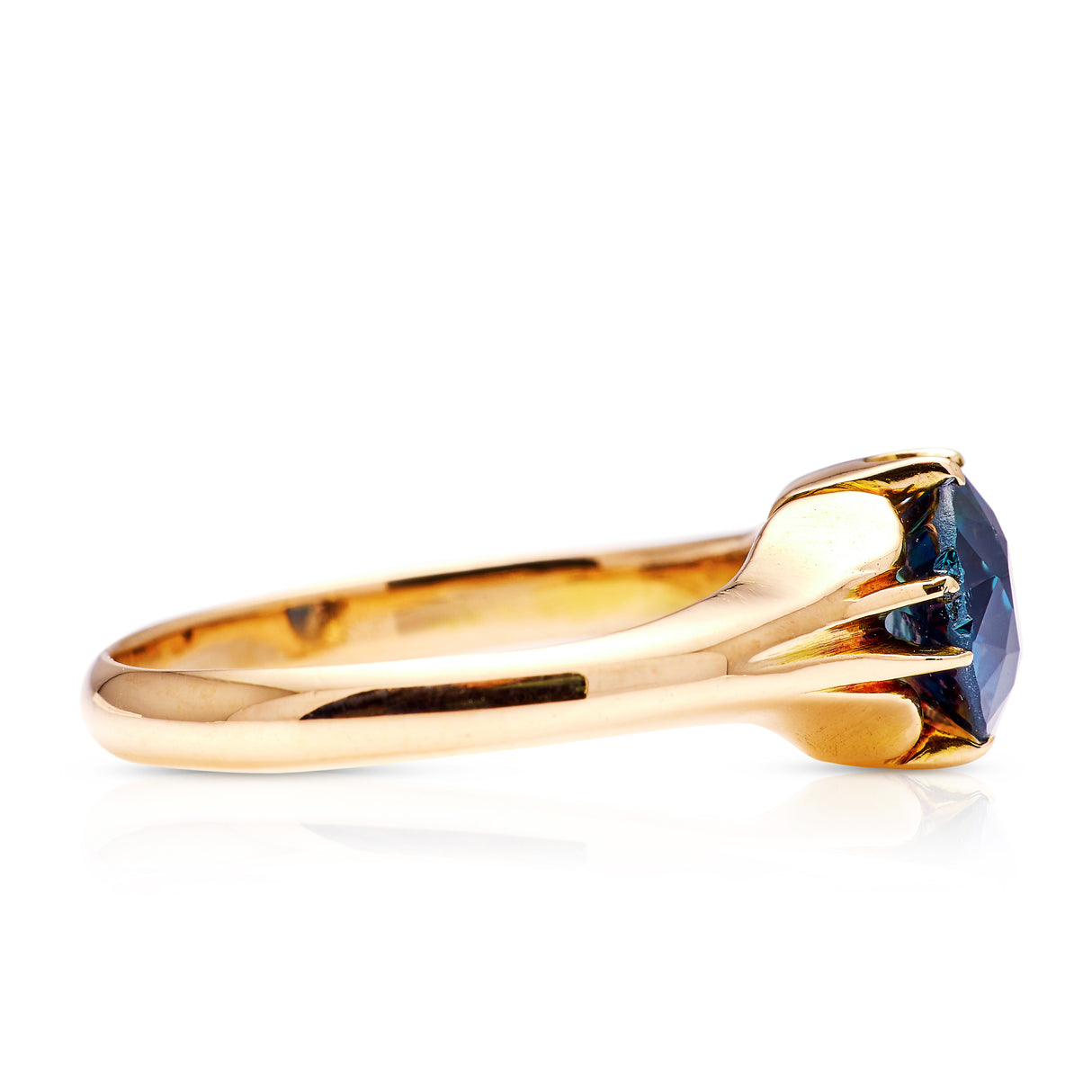 Antique, Edwardian single-stone old cut teal sapphire ring