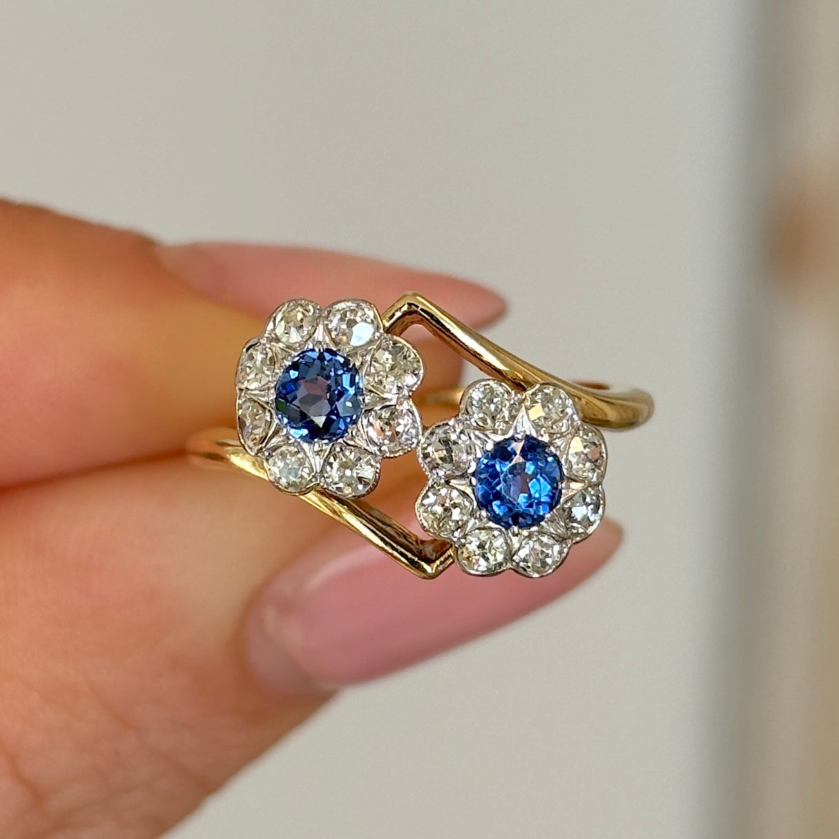 Antique, Edwardian sapphire & diamond double cluster.