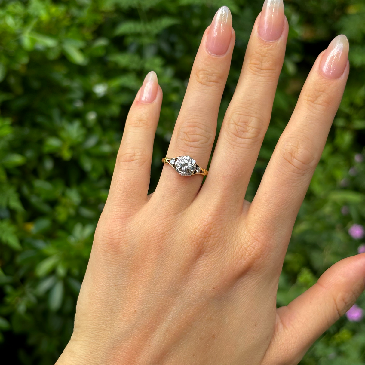 Antique, Edwardian diamond cluster ring, 18ct yellow gold & platinum