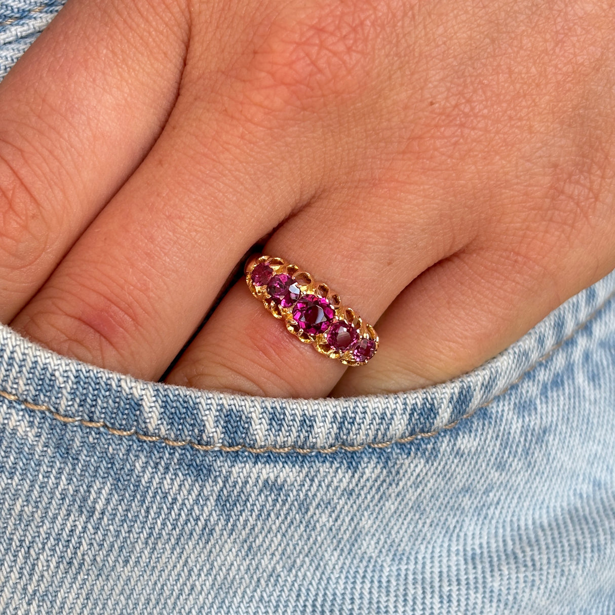 Antique, Edwardian garnet five-stone ring