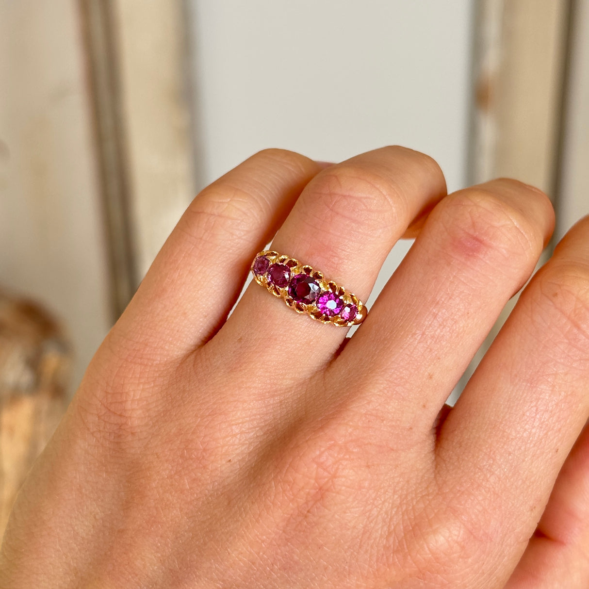 Antique, Edwardian garnet five-stone ring