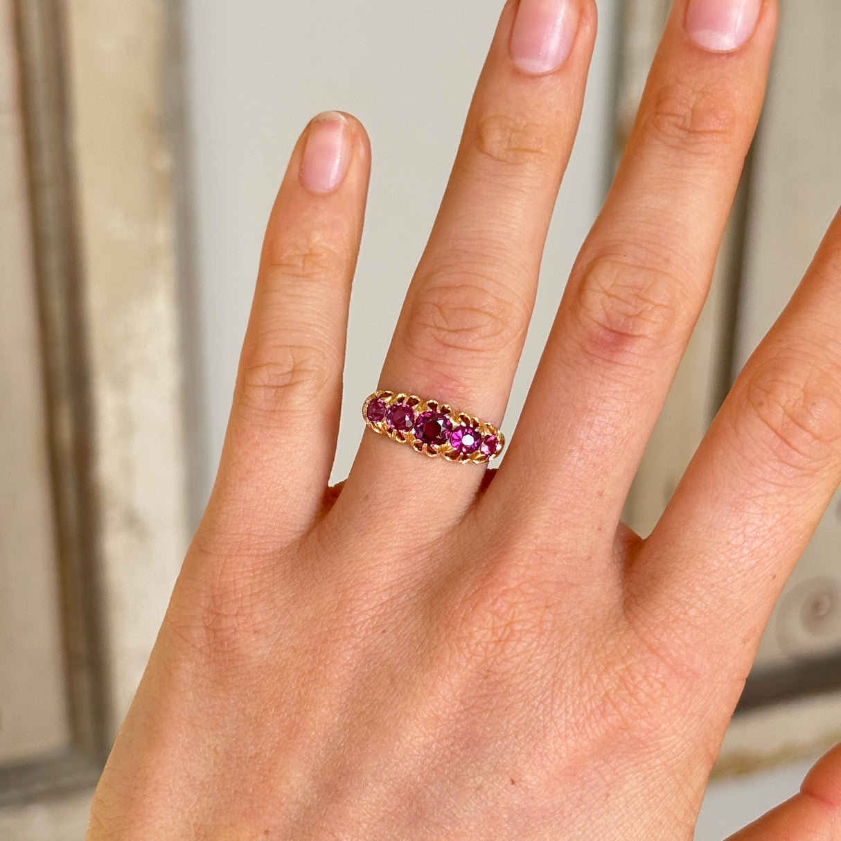 Antique, Edwardian garnet five-stone ring