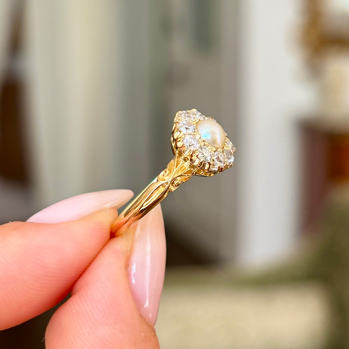 Antique, Edwardian pearl & diamond cluster ring