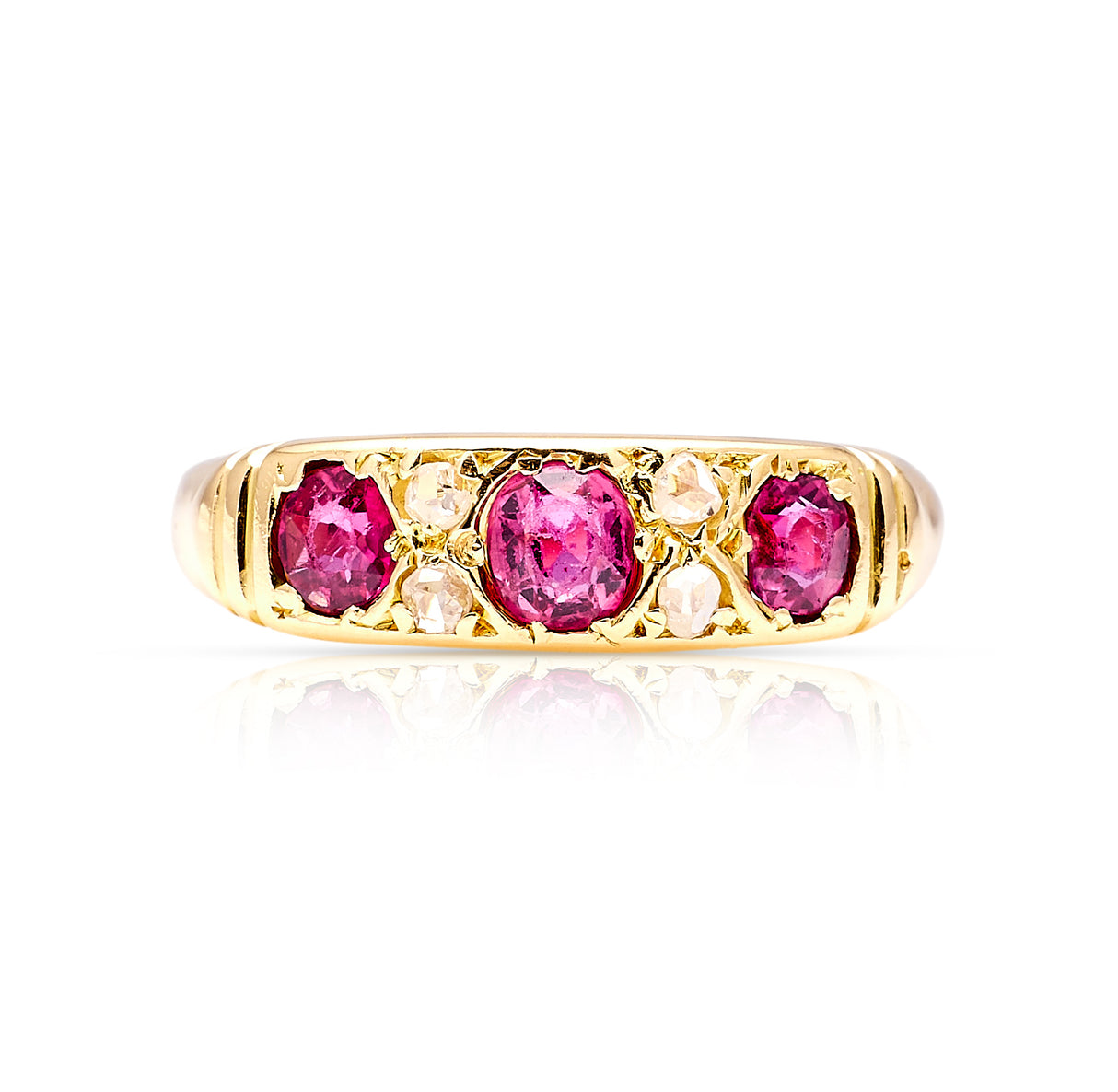 Antique, Edwardian ruby & diamond three-stone ring front