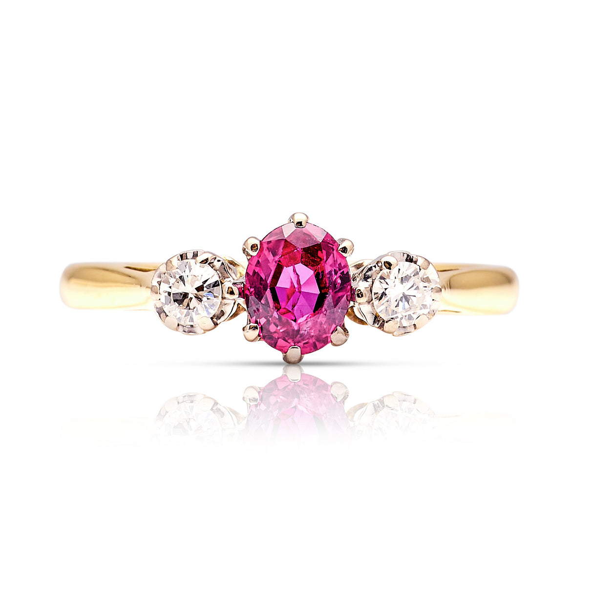 Antique, Edwardian ruby & diamond three-stone ring