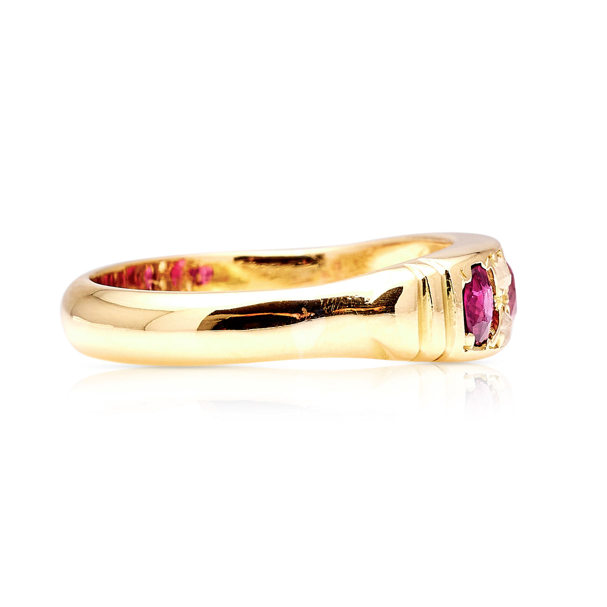 Antique, Edwardian ruby & diamond three-stone ring side