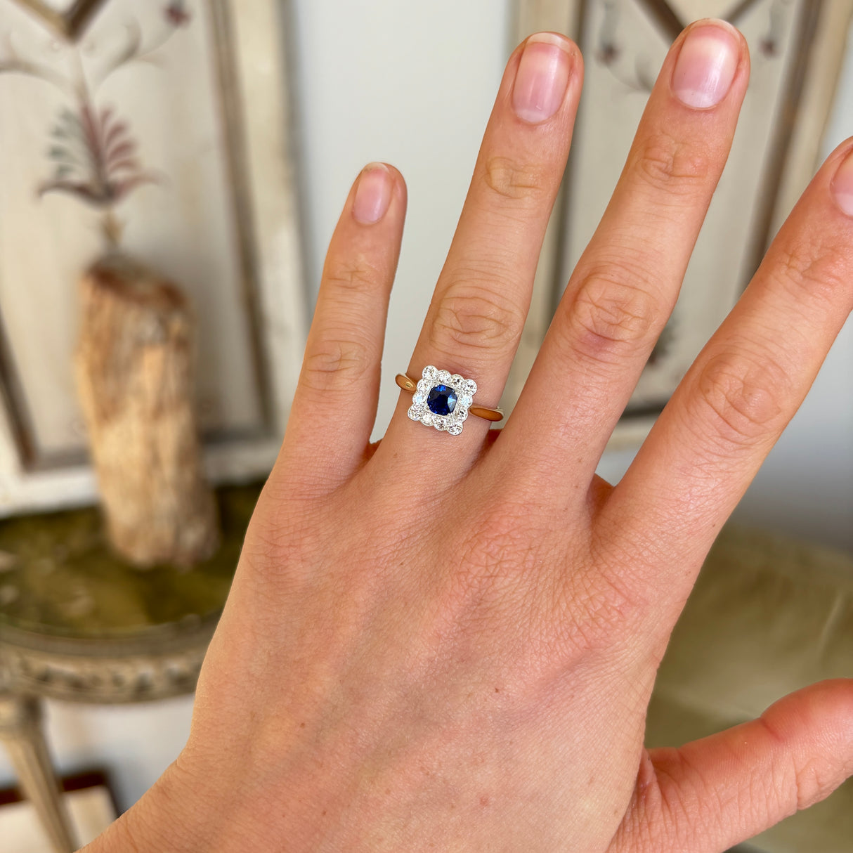 Antique, Edwardian sapphire & diamond cluster ring
