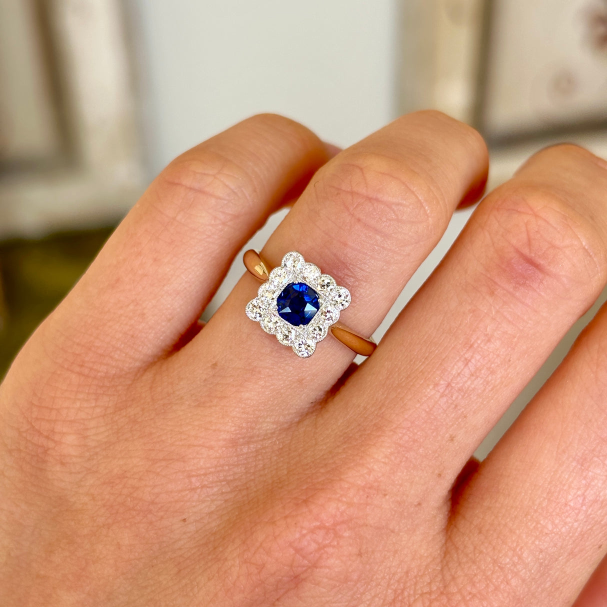 Antique, Edwardian sapphire & diamond cluster ring
