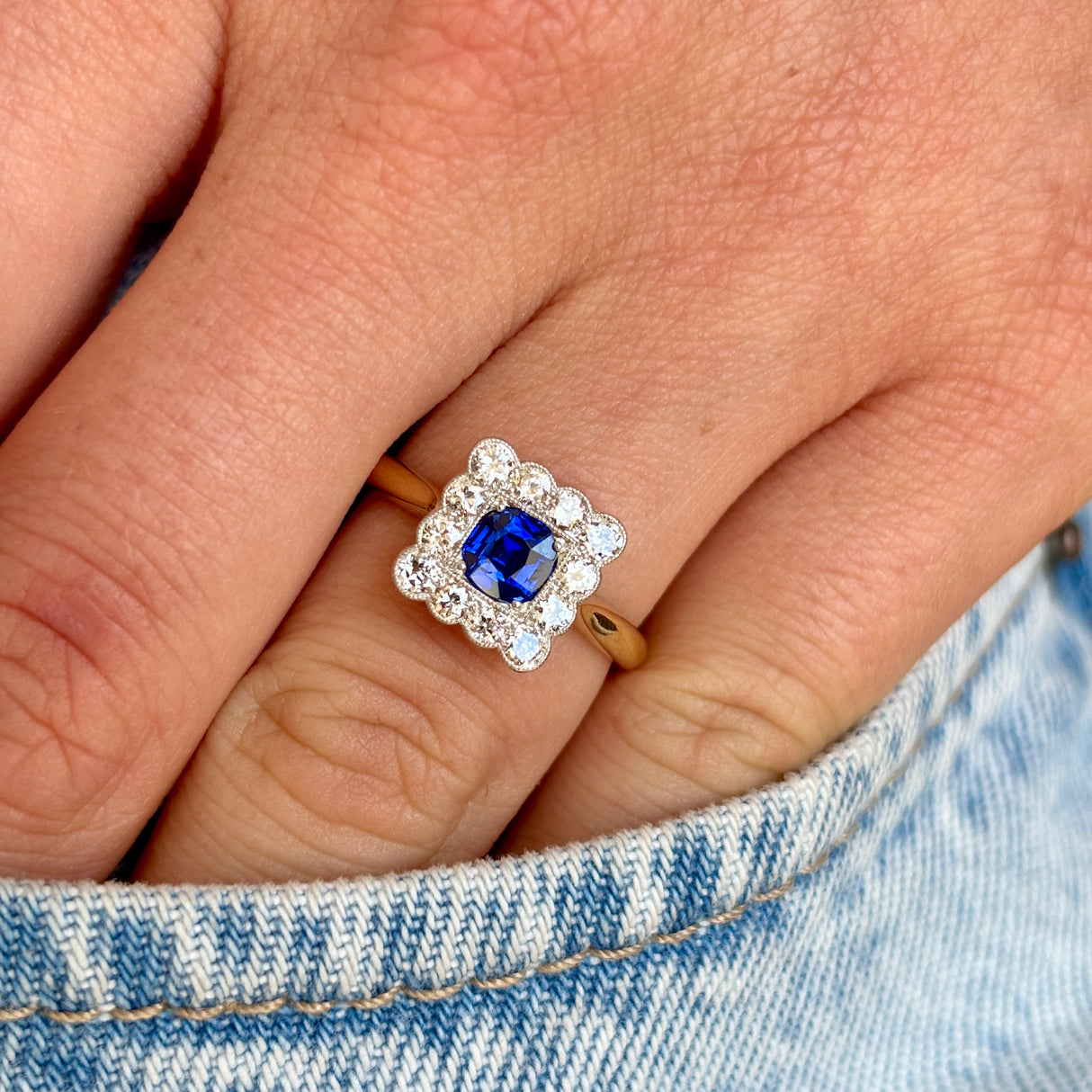 Antique, Edwardian sapphire & diamond cluster ring