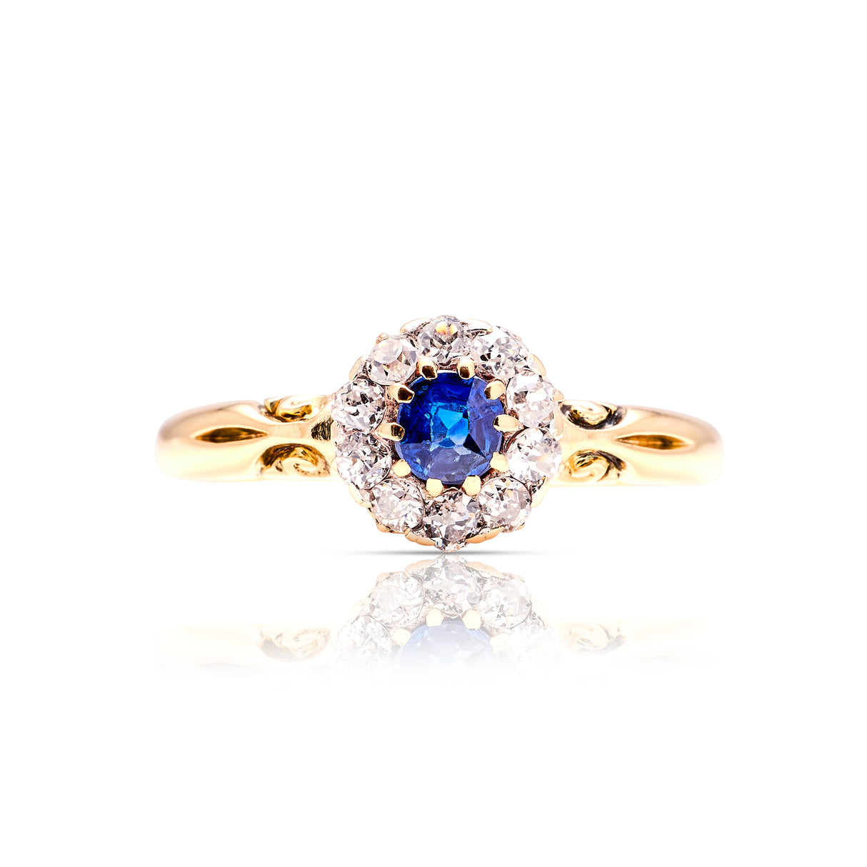 Antique, Edwardian sapphire & diamond cluster ring front view