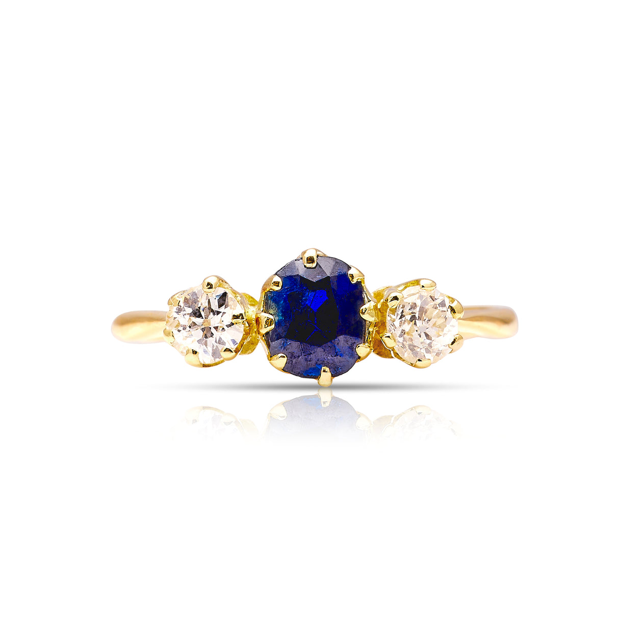 Antique, Edwardian sapphire and diamond three-stone engagement ring front