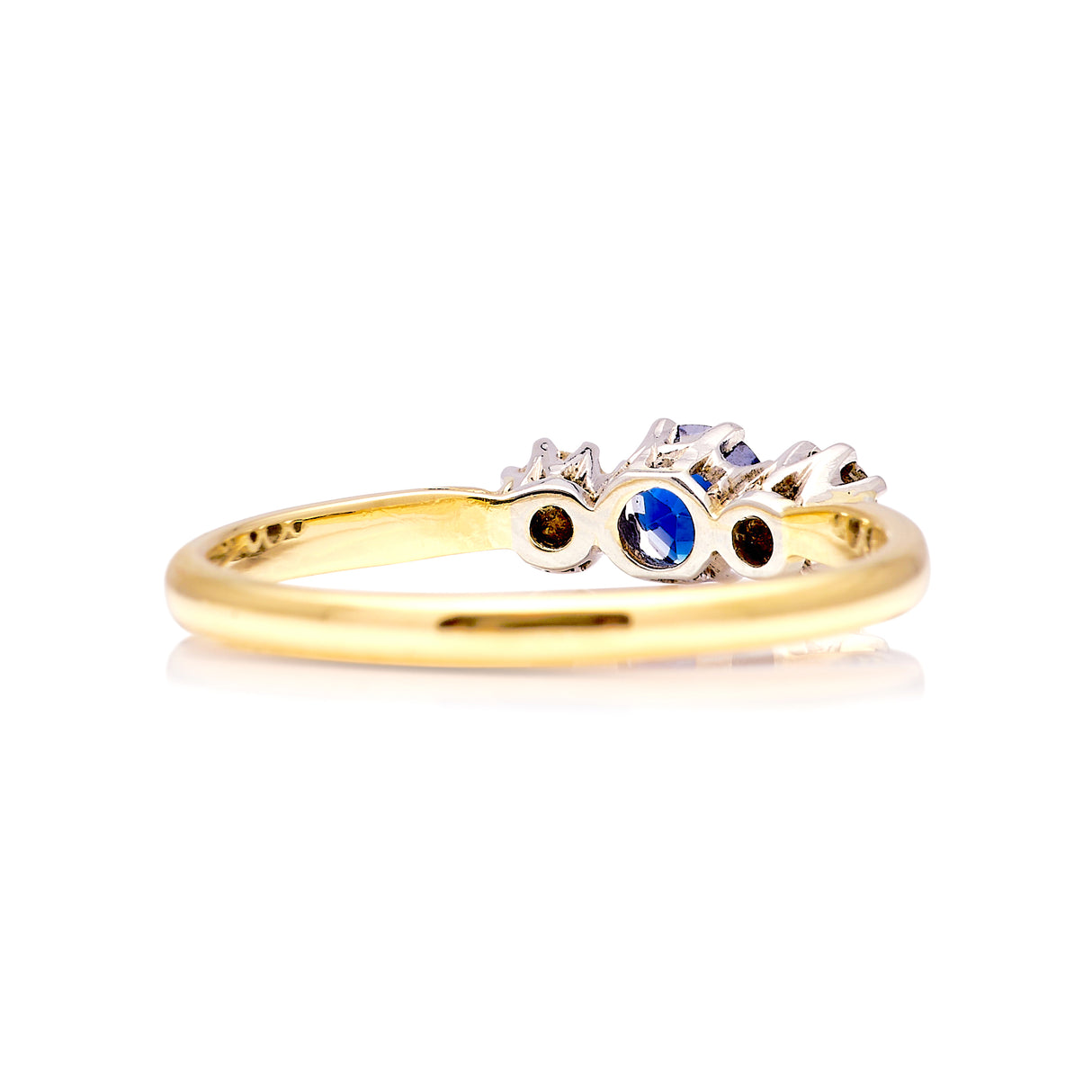 Antique, Edwardian sapphire and diamond three-stone ring back