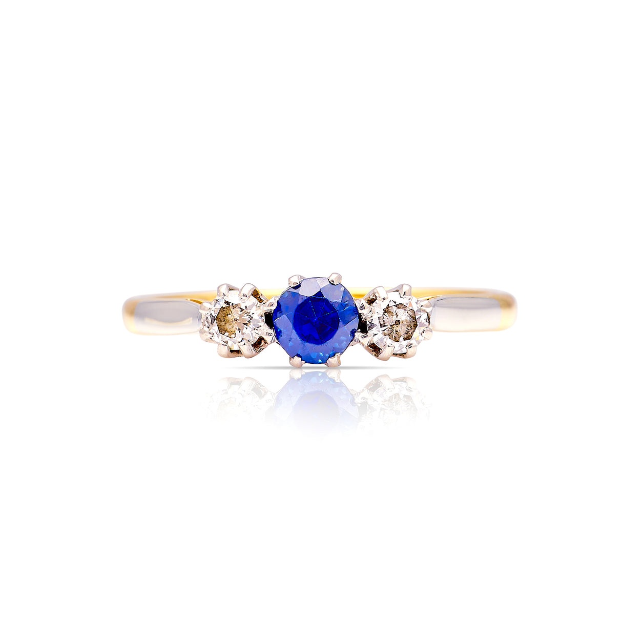 Antique, Edwardian sapphire and diamond three-stone ring front