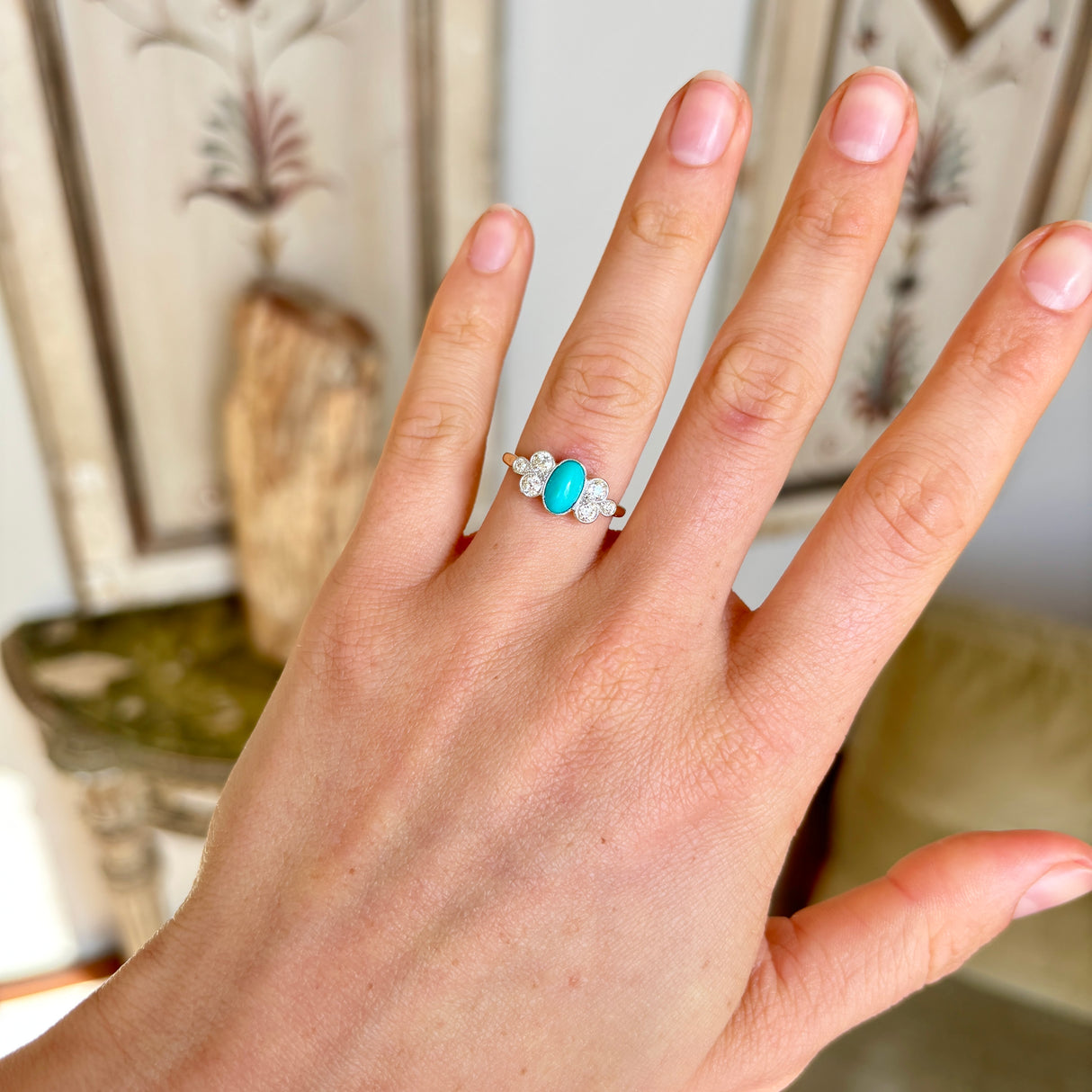 Antique, Edwardian turquoise & diamond ring