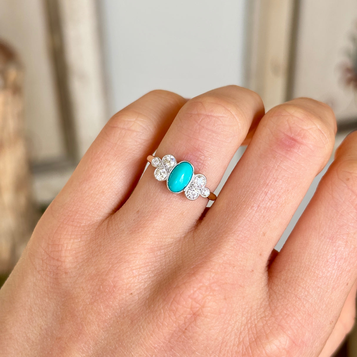 Antique, Edwardian turquoise & diamond ring