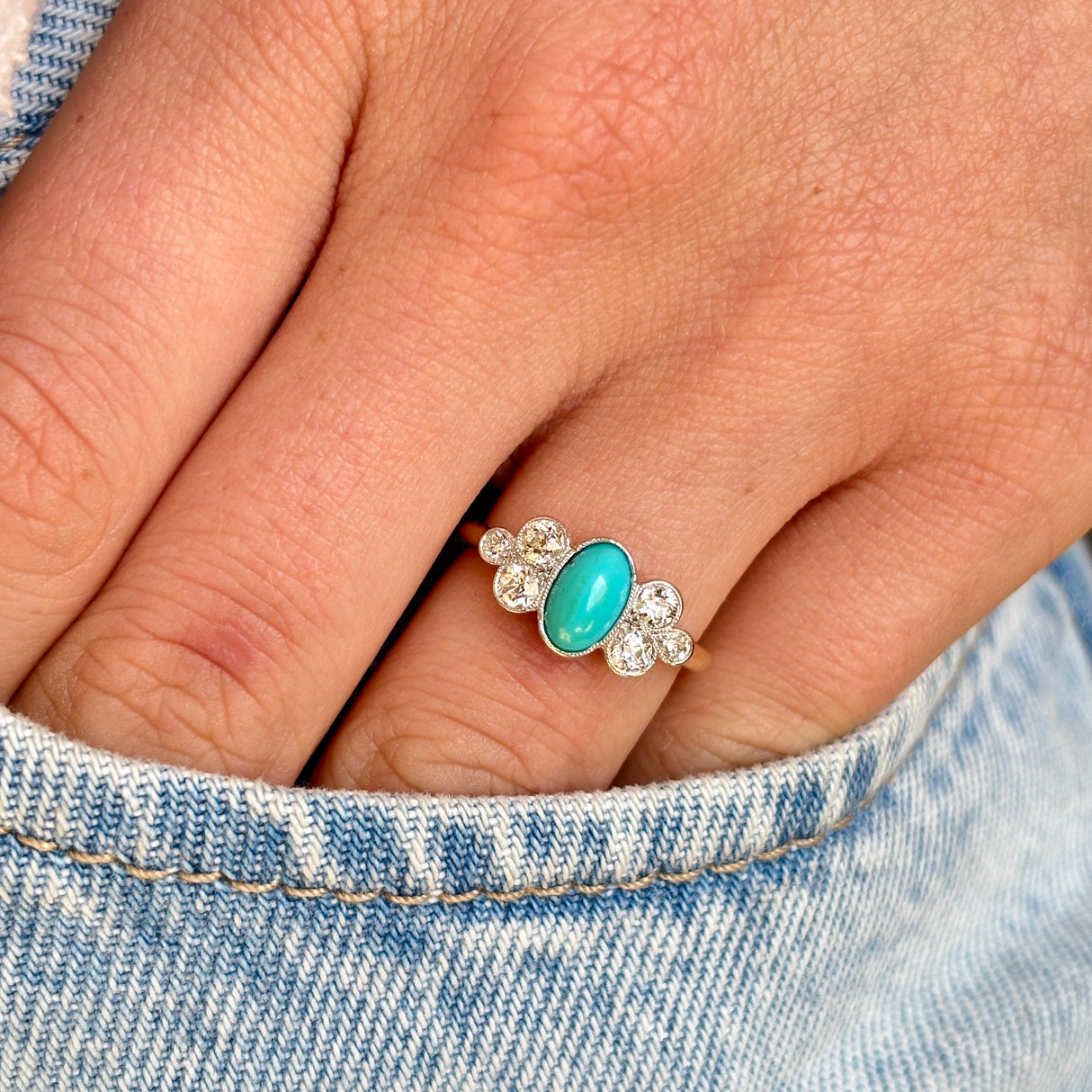 Antique, Edwardian turquoise & diamond ring