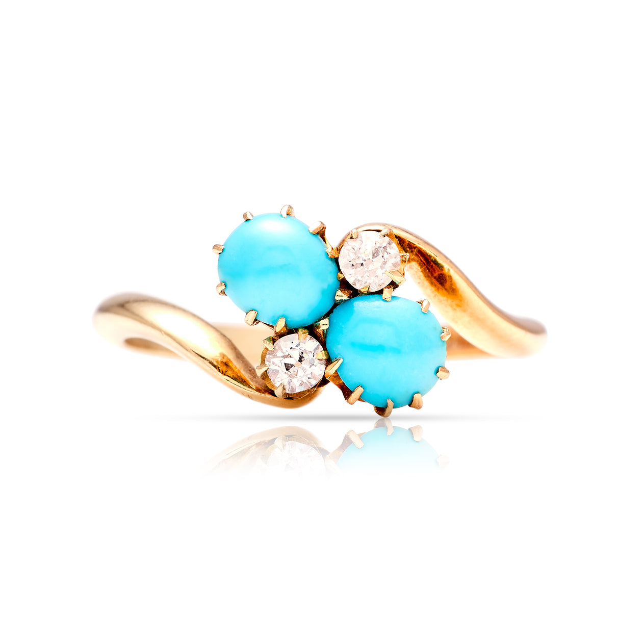Antique, Edwardian turquoise and diamond ring front view