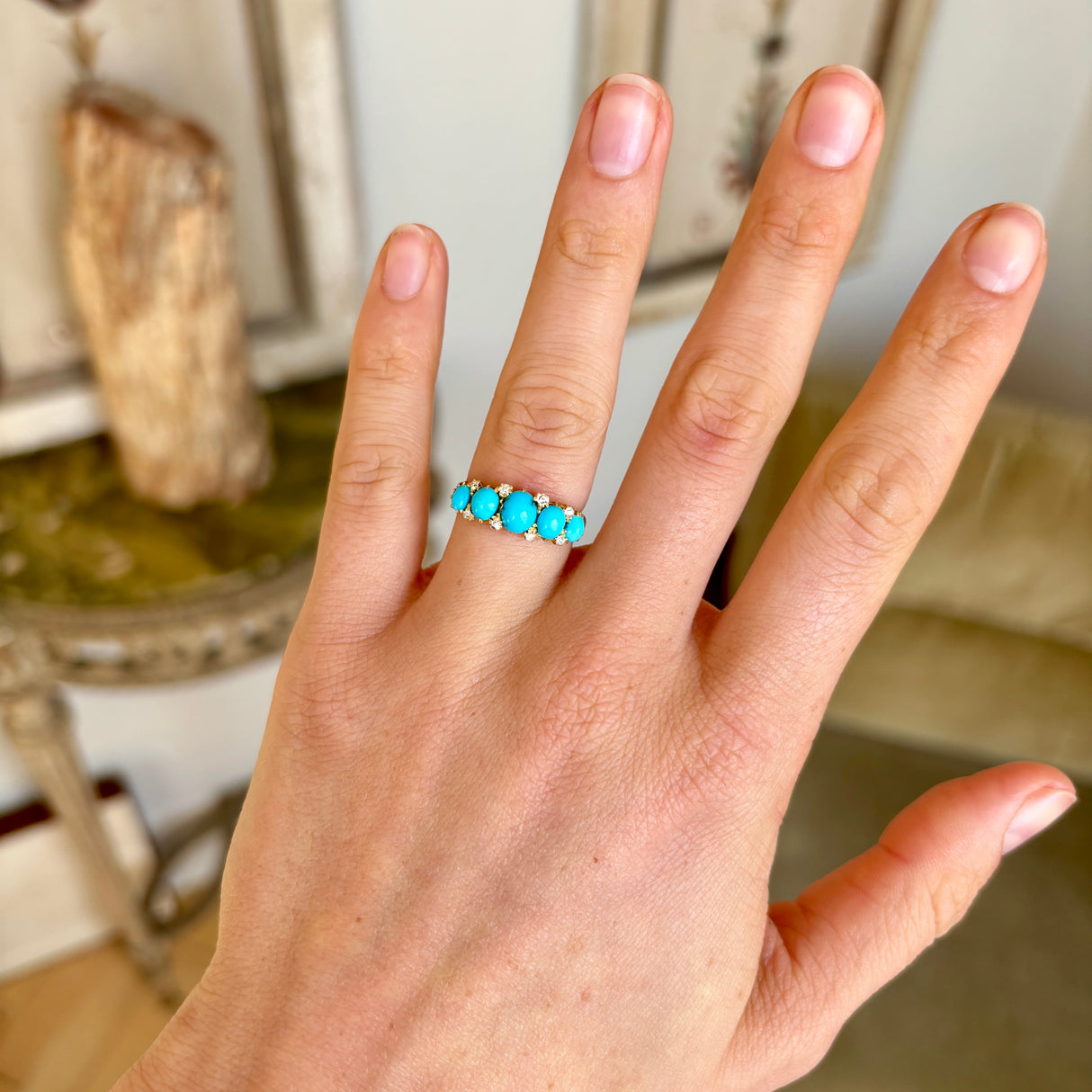 Antique, Edwardian turquoise half-hoop ring