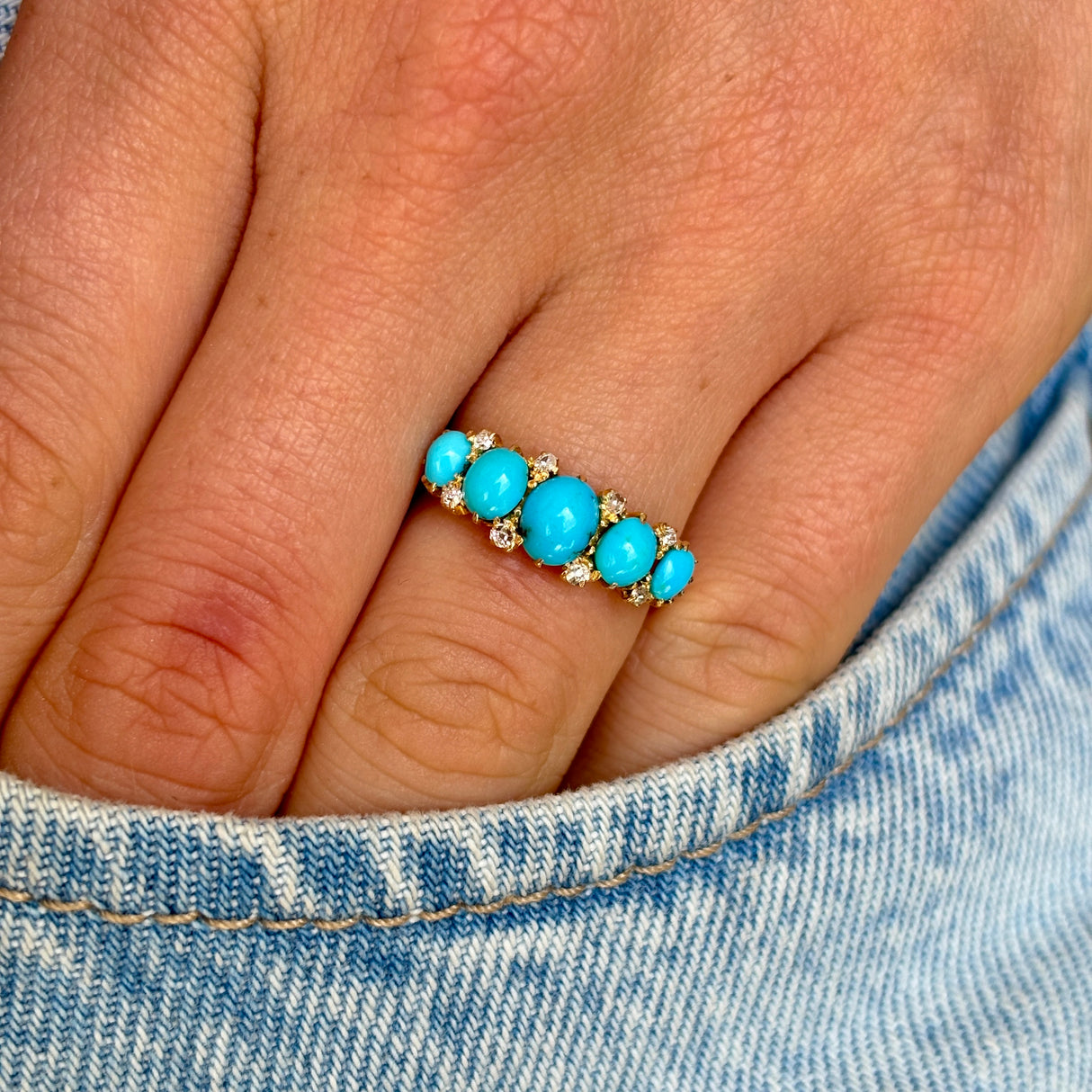 Antique, Edwardian turquoise half-hoop ring