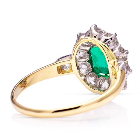 Antique, Edwardian Emerald and Diamond Engagement Ring, 18ct Yellow Gold side view