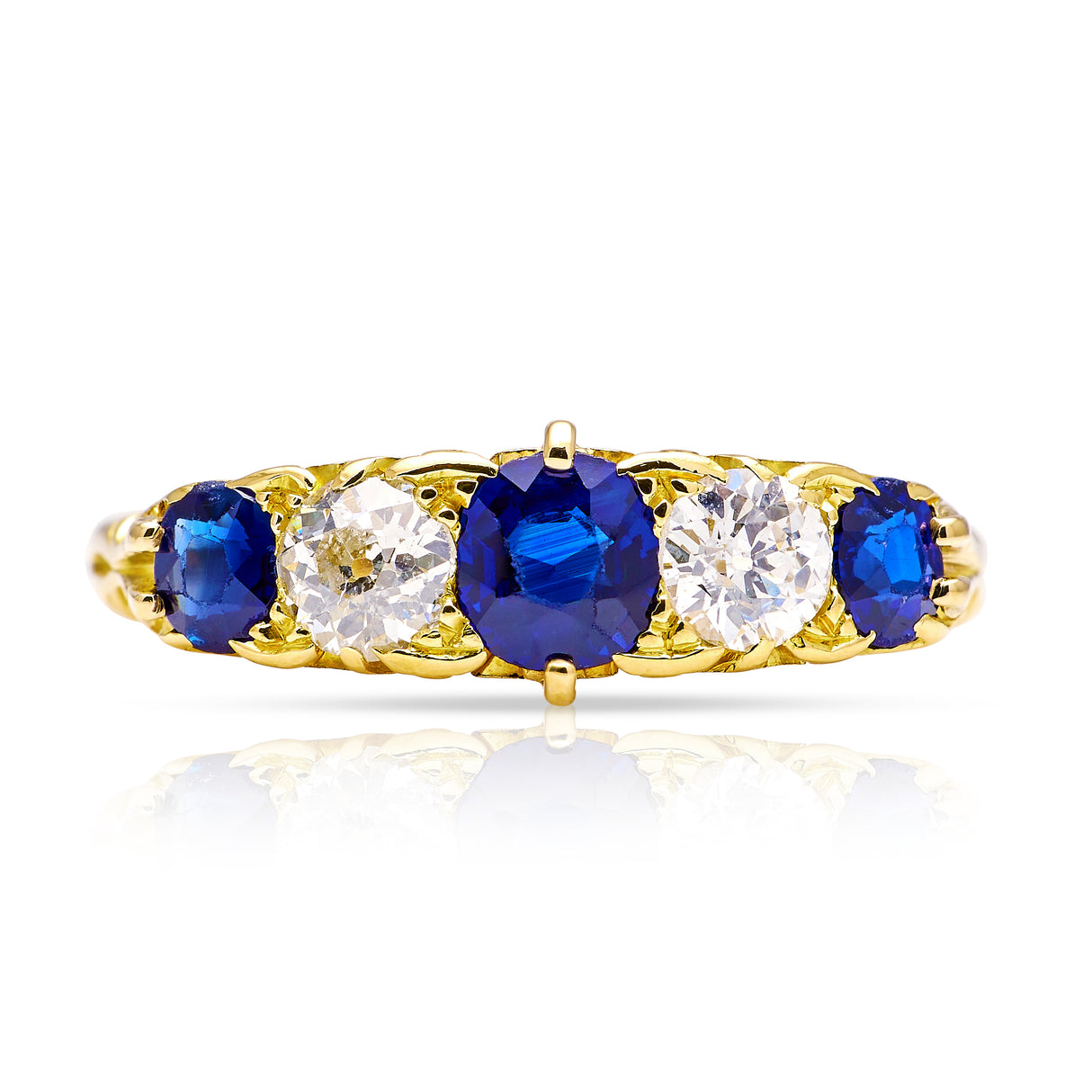 Antique, Edwardian sapphire and diamond five-stone ring