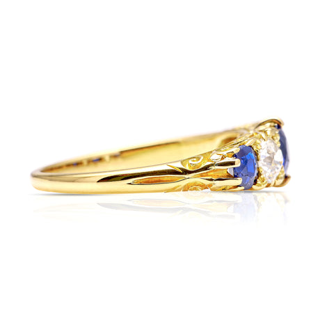 Antique, Edwardian Sapphire and Diamond Five-Stone Ring, 18ct Yellow Gold