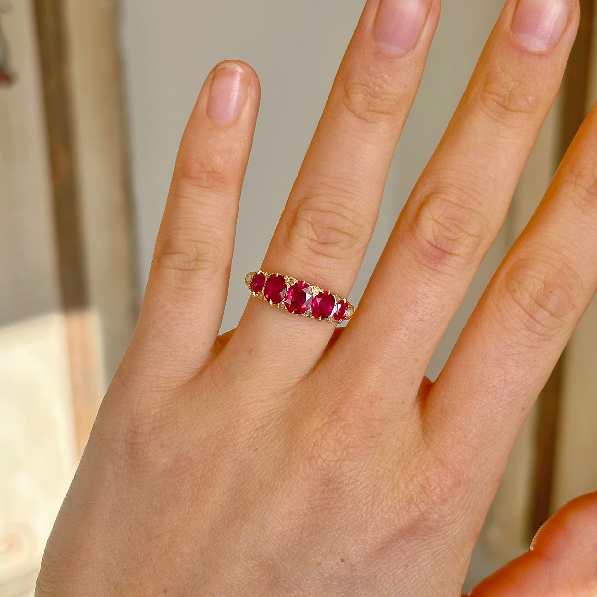 Antique, Victorian Burmese ruby five stone ring