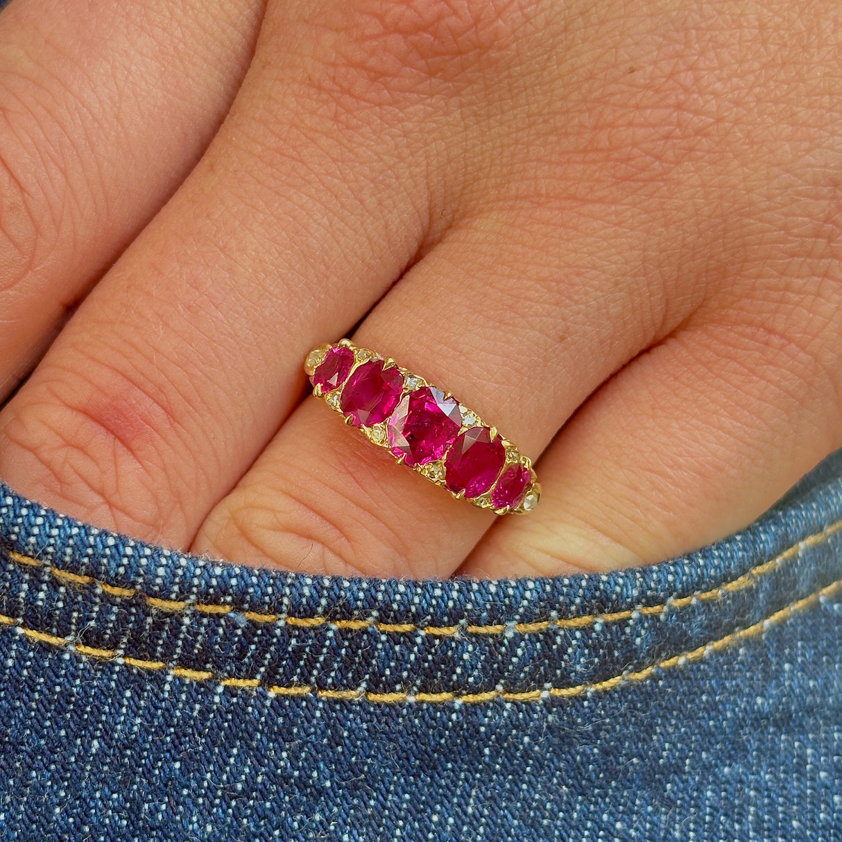Antique, Victorian Burmese ruby five stone ring