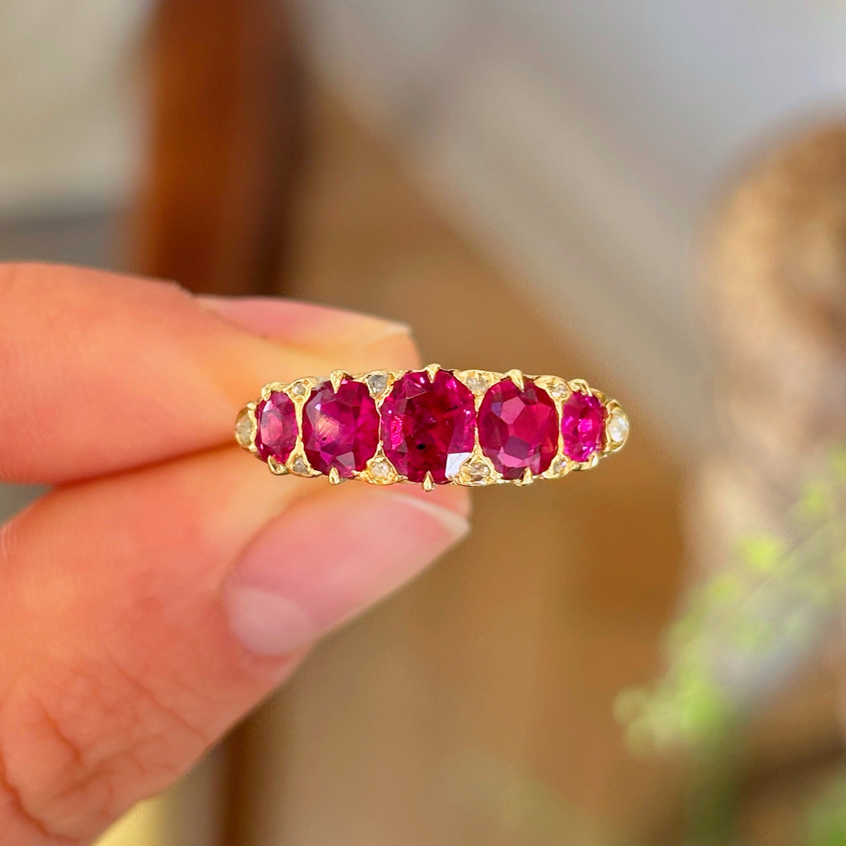 Antique, Victorian Burmese ruby five stone ring