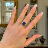 Antique, Victorian Lapis Intaglio Ring, 18ct Yellow Gold worn on hand.