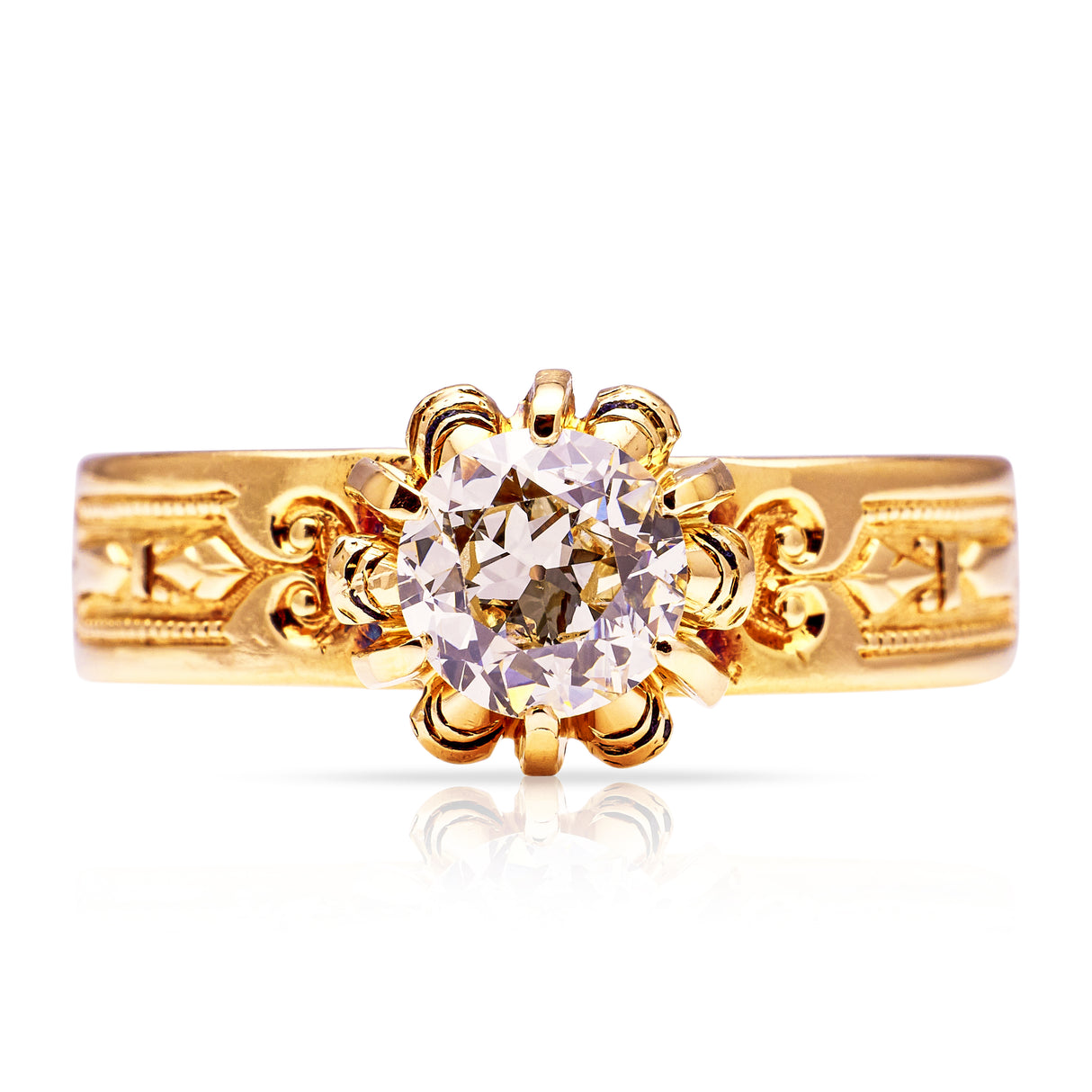 Antique, Victorian, Solitaire Diamond Engagement Ring, 18ct Yellow Gold