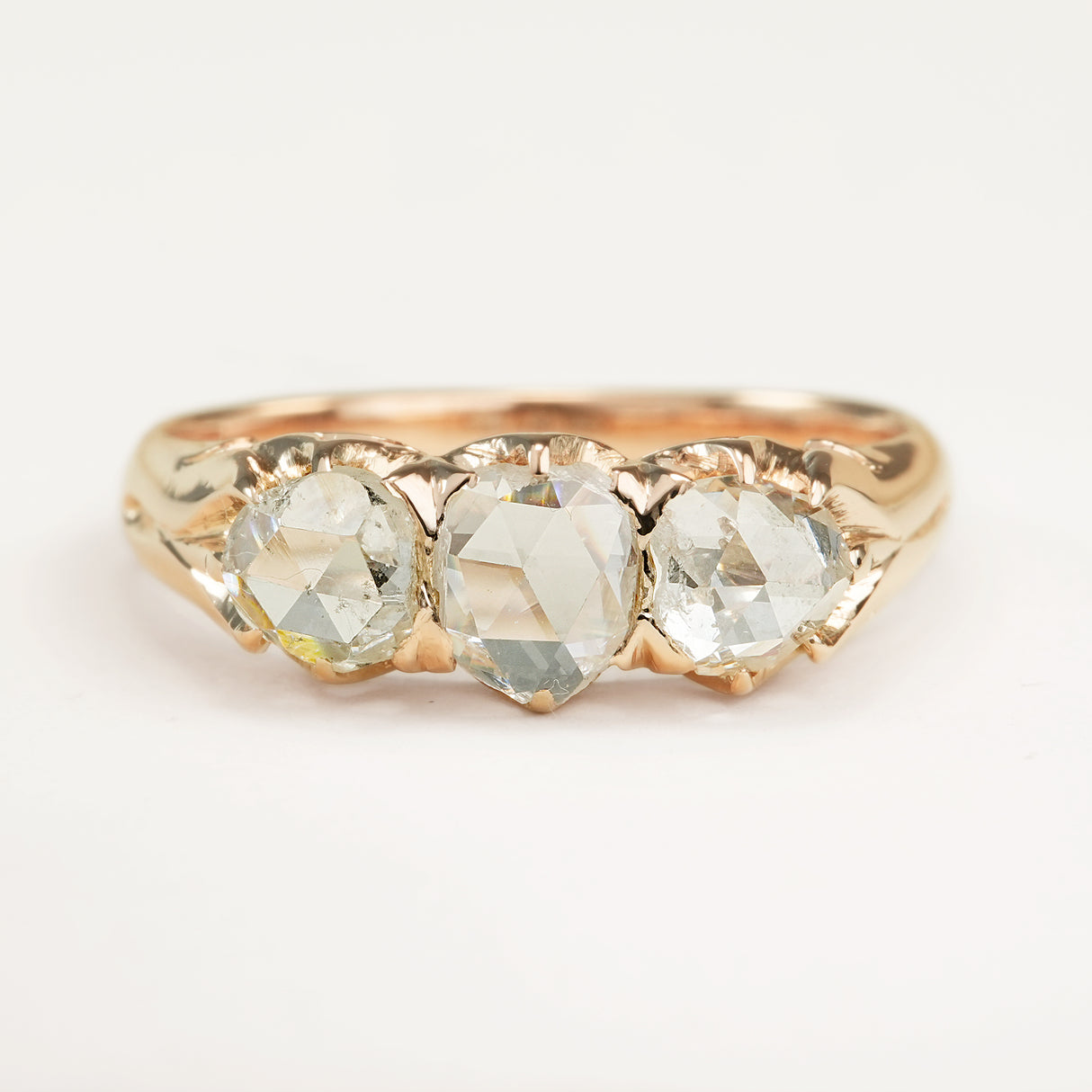 Antique, Victorian rose-cut diamond three-stone engagement ring