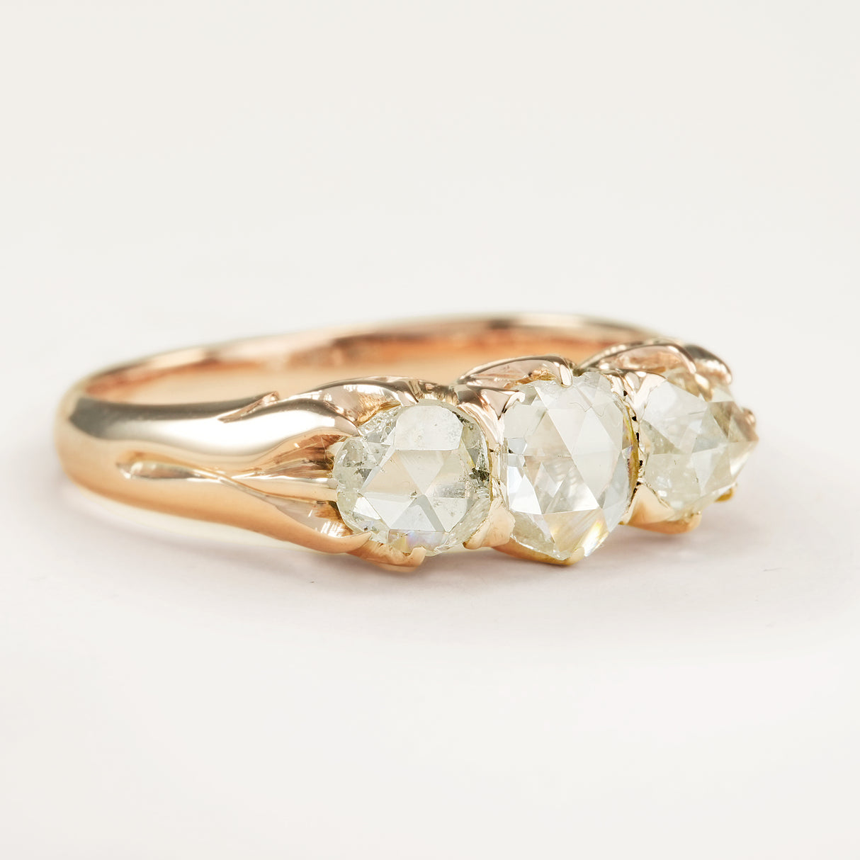 Antique, Victorian rose-cut diamond three-stone engagement ring