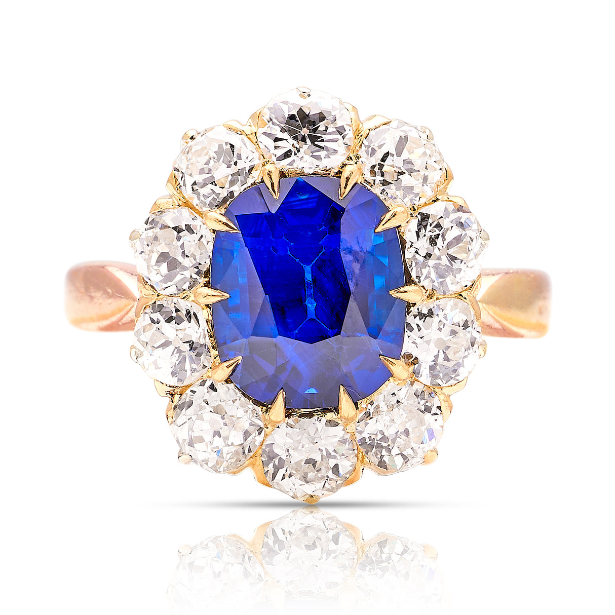 Antique, Victorian sapphire & diamond cluster, 18ct rose gold